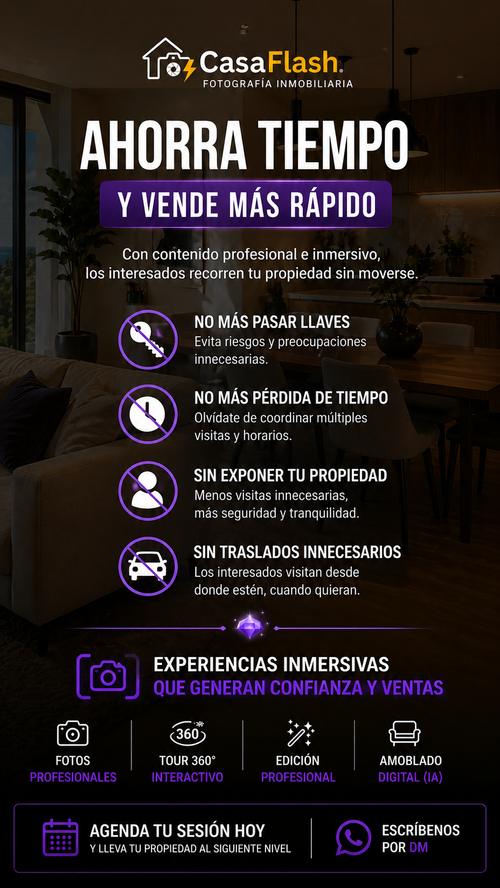 Pack 80 Pro + IA + 360° Recorrido Virtual | Fotografía Inmobiliaria CasaFlash